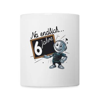 sechster Geburtstag, 6. Geburtstag kleiner Roboter - Tasse - Weiß - Vorne