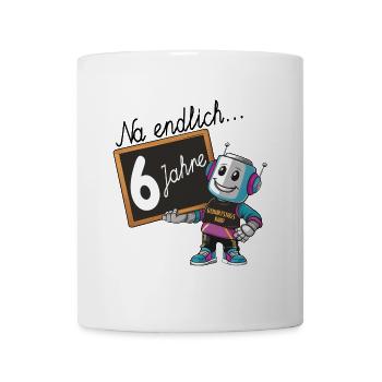 sechster Geburtstag, 6. Geburtstag kleiner Roboter - Tasse - Weiß - Vorne