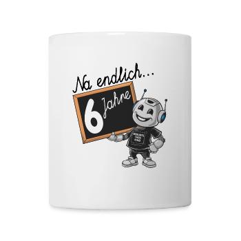 sechster Geburtstag, 6. Geburtstag kleiner Roboter - Tasse - Weiß - Vorne