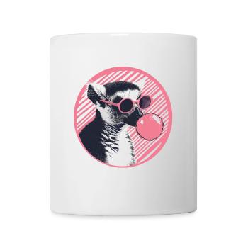Lémurien avec lunettes de soleil et chewing-gum rose - Mug blanc - blanc - Devant