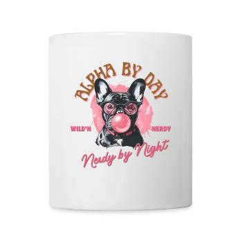 Bouledogue français avec lunettes et chewing-gum - Mug blanc - blanc - Devant