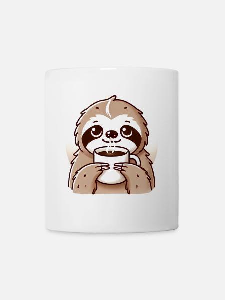 Gemütliches Faultier Kaffee Illustration - Tasse - Weiß
