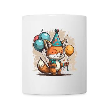 Célébration ludique : renard avec des ballons - Mug blanc - blanc - Devant