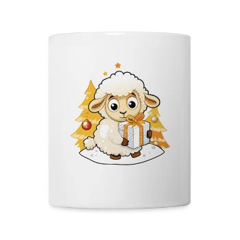 Niedliches Schaf mit Geschenk an Weihnachten - Tasse - Weiß - Vorne