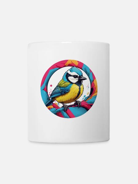 Farbenfrohes Blaumeisen Motiv - Tasse - Weiß