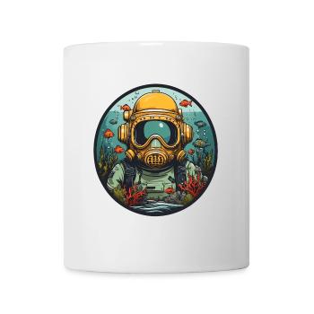 Taucherhelm mit Fischen auf dem Meeresgrund - Tasse - Weiß - Vorne