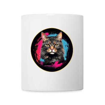 Portrait de chat mignon en technique d'aquarelle dans un cercle - Mug blanc - blanc - Devant