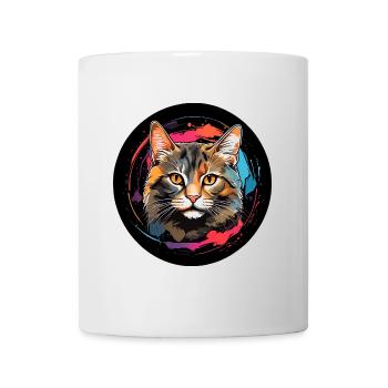 Portrait de chat mignon en technique d'aquarelle dans un cercle - Mug blanc - blanc - Devant