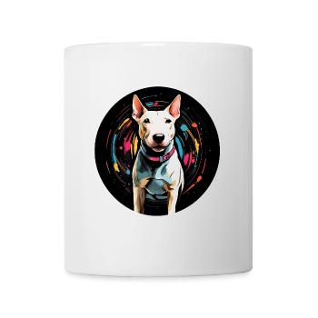Minibullterrier in buntem Farbkreis in Aquarell - Tasse - Weiß - Vorne