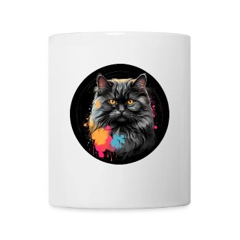 Süßes Perserkatzenportrait mit Farbklecksen - Tasse - Weiß - Vorne