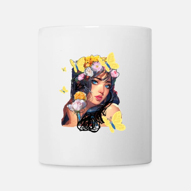 Frau, Blumen, Asiatin, illustration, Schmetterling - Tasse - Weiß