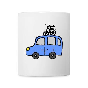 Car with bicycles on the roof - Mug - white - Front