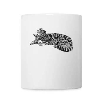 Croquis de chat - Illustration noir / blanc - Autocollants - Mug blanc - blanc - Devant