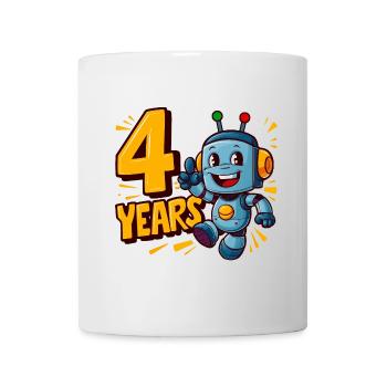 Vier Jahre süßer kleiner Roboter Kindergeburtstag. - Tasse - Weiß - Vorne