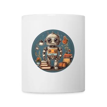 Kleiner lustiger Roboter mit vielen Schulsachen - Tasse - Weiß - Vorne