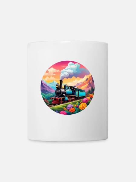 Nostalgic smoking steam locomotive - Mug - white