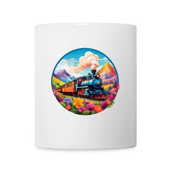 Nostalgic smoking steam locomotive with wagons - Mug - white - Front