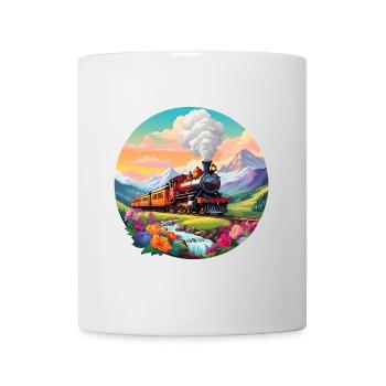 Locomotive à vapeur fumante nostalgique avec wagons - Mug blanc - blanc - Devant