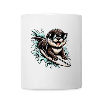 Funny surfing otter with sunglasses - Mug - white - Front