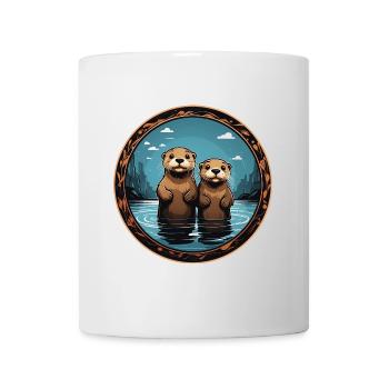 Amis Deux loutres amoureuses dans l’eau - Mug blanc - blanc - Devant
