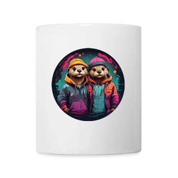Zwei Fischotter in Streetwear - Tasse - Weiß - Vorne