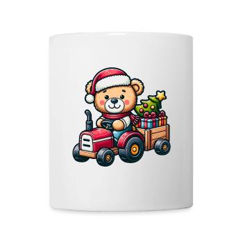 Teddy as Santa Claus with tractor - Mug - white - Front