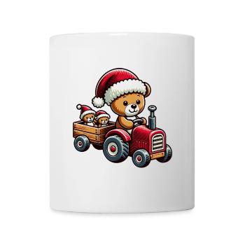 Teddy als Weihnachtsmann mit Traktor - Tasse - Weiß - Vorne