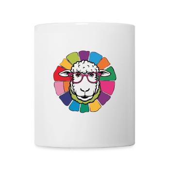 Schaf mit Brille süß in buntem und coolem Design - Tasse - Weiß - Vorne
