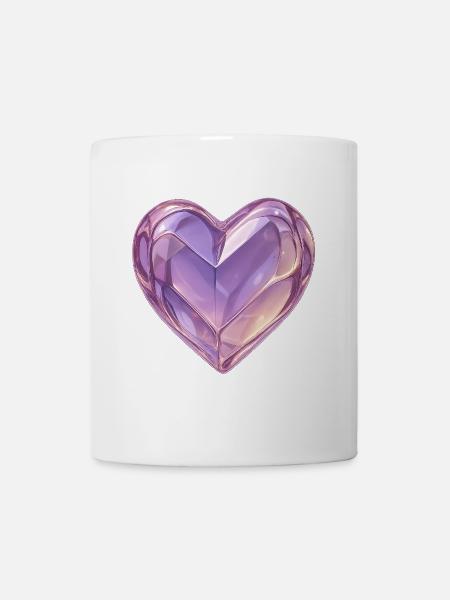 3D Glas Herz Lila - Tasse - Weiß