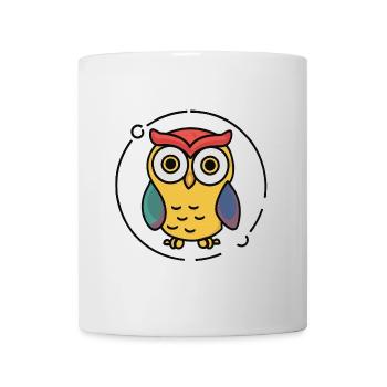 Petit hibou mignon dans la roue de couleur hibou Design - Mug blanc - blanc - Devant