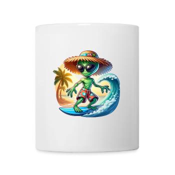 Lustiges kleines Alien auf Surfboard - Tasse - Weiß - Vorne