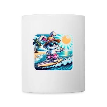Lustiger Hase auf Surfboard bei Sonnenschein - Tasse - Weiß - Vorne