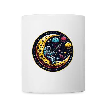 Un astronaute s’assoit sur la lune et pêche - Mug blanc - blanc - Devant