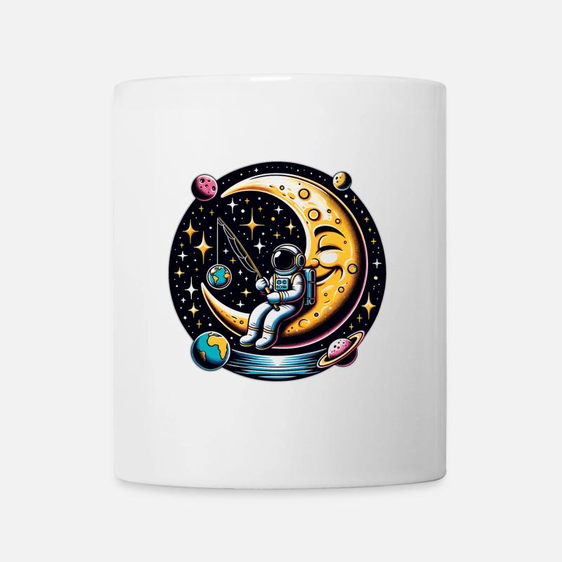 Astronaut sits on moon and fishes in - Mug - white