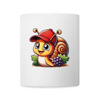 Kleine süße Schnecke mit Basecap und Trauben - Tasse - Weiß - Vorne