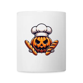 Halloween Kürbis mit Bäckermütze und Brot - Tasse - Weiß - Vorne