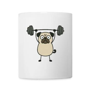 Lustiger Mops beim Hanteltraining Fitness  - Tasse - Weiß - Vorne
