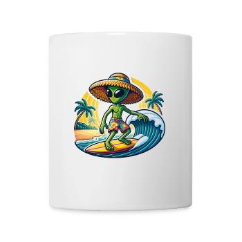 Lustiges kleines Alien auf Surfboard - Tasse - Weiß - Vorne