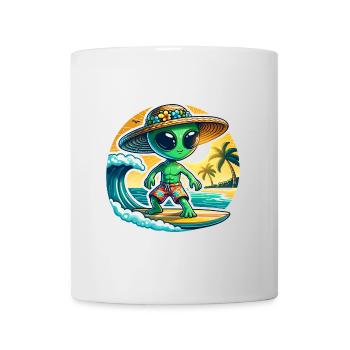 Lustiges kleines Alien auf Surfboard - Tasse - Weiß - Vorne