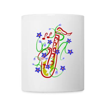 Motif floral avec design de saxophone ludique - Mug blanc - blanc - Devant