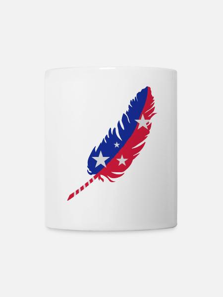 Feder blau,rot mit Sterne - Tasse - Weiß