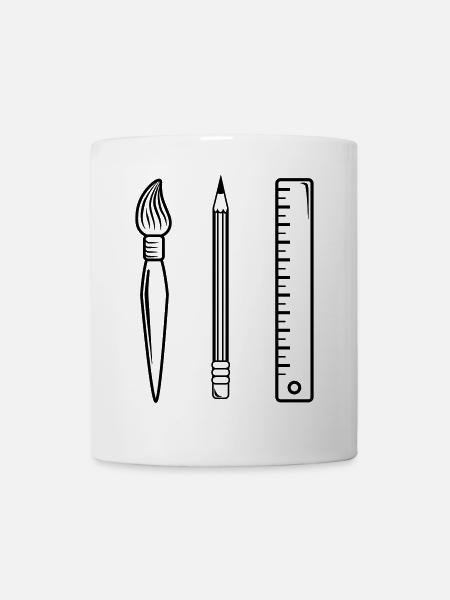 Pinsel Bleistift Linieal - Tasse - Weiß