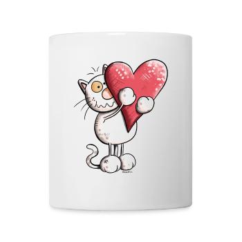 Katze mit Herz - Tasse - Weiß - Vorne