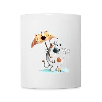 Katze im Regen mit Regenschirm I Hundewetter - Tasse - Weiß - Vorne