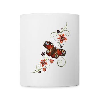 Peacock butterfly with floral ornament - Mug - white - Front