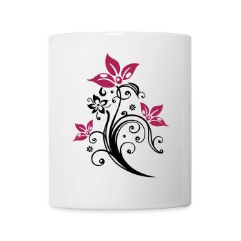 Ranke mit bunten Blumen, Blüten. Sehr feminin. - Tasse - Weiß - Vorne