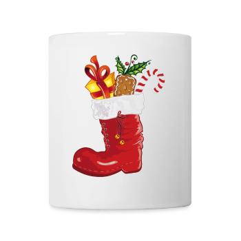 Santa Claus boot with sweets and gift. - Mug - white - Front