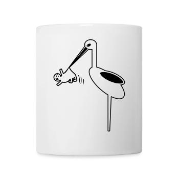 Storch mit Baby Hebamme, Klapperstorch Geburt - Tasse - Weiß - Vorne