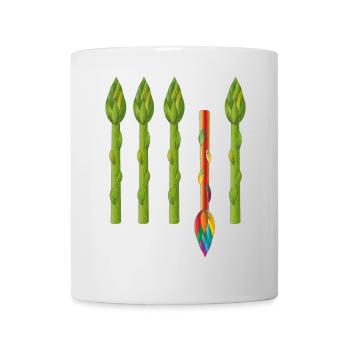Quatre asperges vertes et une asperge colorée - Mug blanc - blanc - Devant