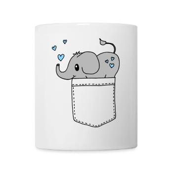 Brusttasche Hemd Elefant Herz blau süßes Motiv - Tasse - Weiß - Vorne